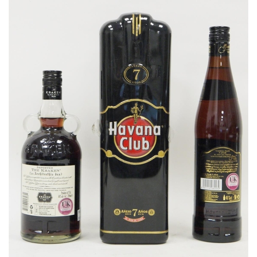 710 - Havana Club seven year Cuban rum 70cl 40%vol in original metal tin, together with Kraken black spice... 