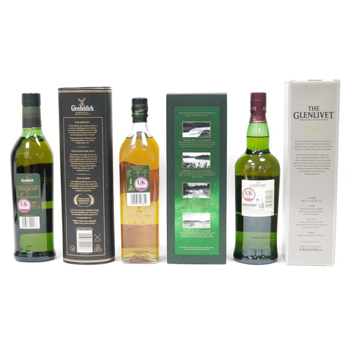 739 - Johnnie Walker green label 15 year old blended malt scotch whiskey, 70cl 43% vol, a Glenlivet single... 