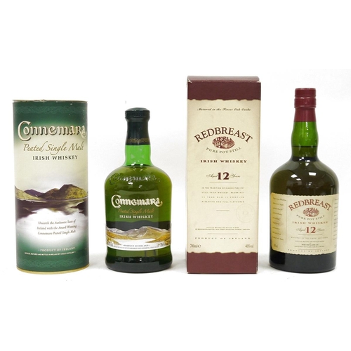 749 - Red Breast 12 year old Irish Pure Pot still whiskey, 700ml 40% vol and a bottle of Connemara petered... 