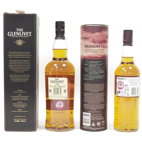 754 - The Glenlivet Masters distillers reserve single malt scotch whisky, 1L 40% vol and an Ardmore tradit... 