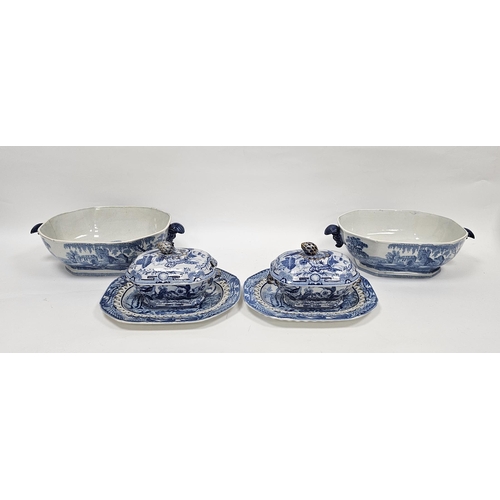 79 - Collection of 19th century blue and white transfer printed pottery dinnerware  including pair of Dav... 