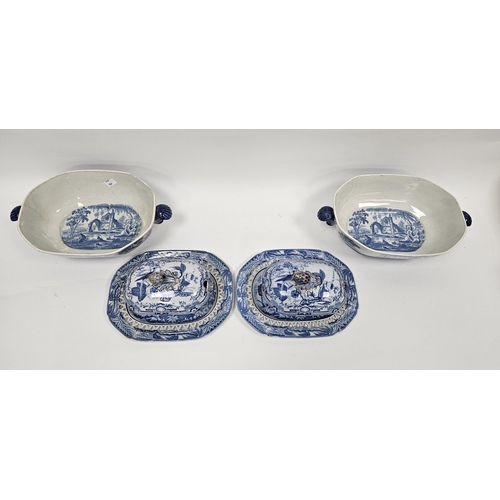 79 - Collection of 19th century blue and white transfer printed pottery dinnerware  including pair of Dav... 