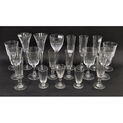 89 - Quantity of glassware to include a pair of Waterford Millennium champagne glasses with trumpet bowls... 