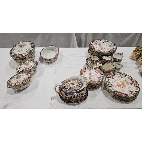 9 - Composite Royal Crown Derby imari pattern part dinner and tea service, circa 1890, printed green mar... 