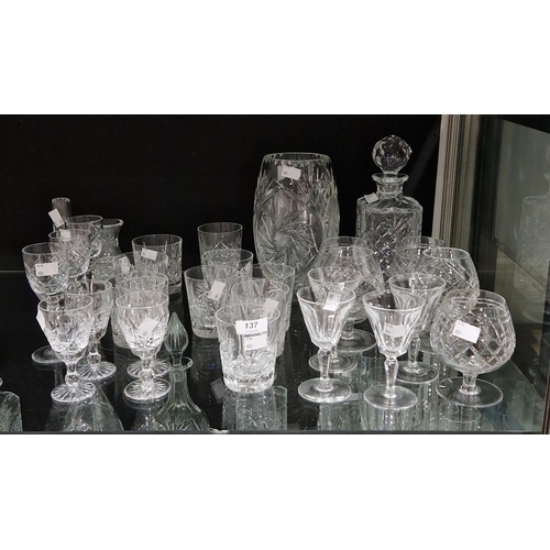 99 - Various items of cut glass tableware including wine glasses in sizes, brandy balloons, water tumbler... 