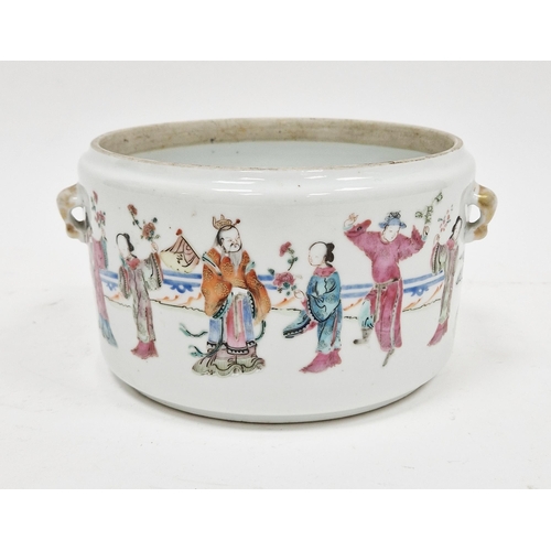 106 - Chinese porcelain bowl, cylindrical with figures autour, in famille rose colours, 19cm diameter