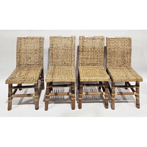 1098 - Bamboo and wicker square dining table, 75cm high x 86cm wide and four matching chairs (5)