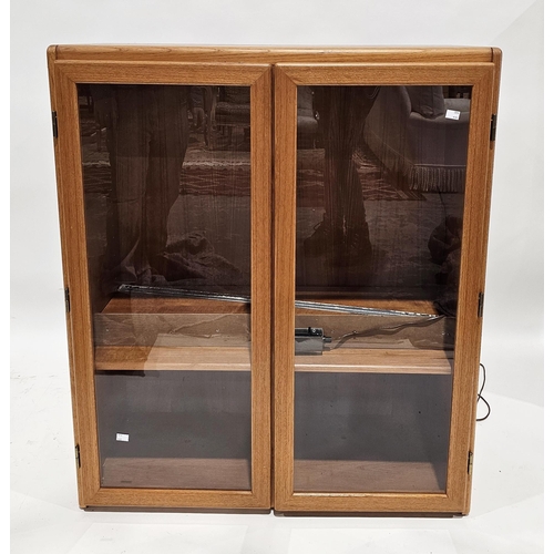 1195 - Mid century retro Danish-style teak unit, the two doors opening to a single shelf, with glazed upper... 