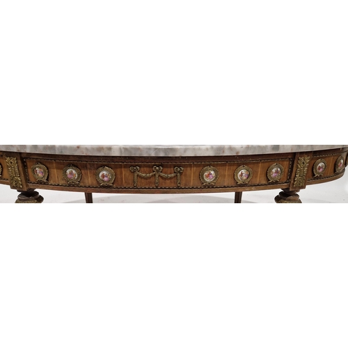 1223 - Reproduction French Louis XIV-style marble-topped coffee table of oval form, the base set with vario... 