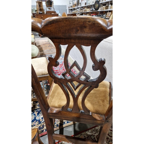 1231 - Two Georgian mahogany country dining chairs with pierced carved splats, largest 55cm wide by 93cm hi... 