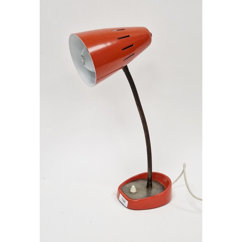 124 - Mid century retro Pifco gooseneck desk lamp, model no.971, with an orange finish, 40cm high