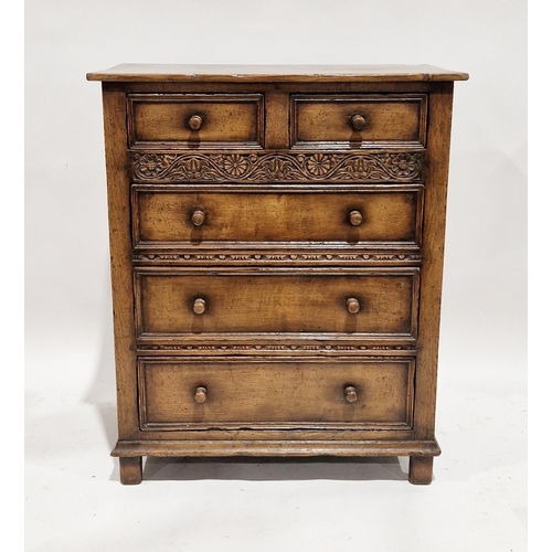 1260 - Reproduction oak chest of two short over three long drawers in the 17th century manner by Titchmarsh... 