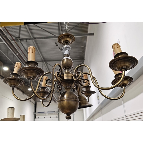 1269 - Contemporary six-light git-metal chandelier in brushed gilt-bronze style finish, with baluster stem ... 