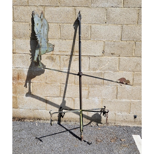 1273 - Large iron weather vane with owl chasing a mouse finial, hanging directional letters, 185cm high x 1... 