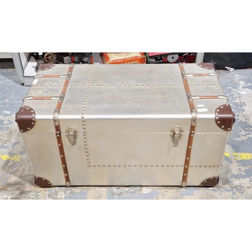 1274 - LOT WITHDRAWN
Modern metal and leather bound steamer trunk with riveted decoration, 41cm high x 80cm... 