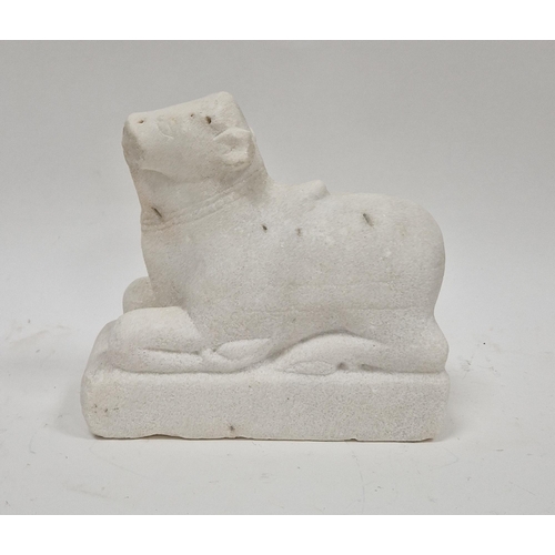 144 - Indian carved white stone model of a Nandi bull, 21cm long