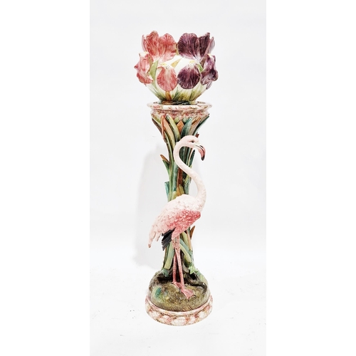 15 - Delphin Massier (Vallauris) majolica flamingo jardiniere stand and an iris jardiniere, circa 1900, p... 