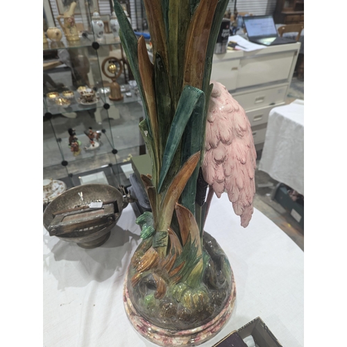 15 - Delphin Massier (Vallauris) majolica flamingo jardiniere stand and an iris jardiniere, circa 1900, p... 