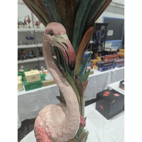 15 - Delphin Massier (Vallauris) majolica flamingo jardiniere stand and an iris jardiniere, circa 1900, p... 