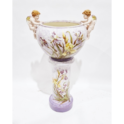 16 - Large Jerome Massier (Vallauris) Art Nouveau majolica jardiniere on stand, circa 1900, impressed Jer... 