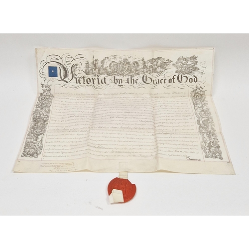 161 - 19th century indenture between the Queen (Duchy of Lancaster) and James Longsdon, Gentleman dated 13... 