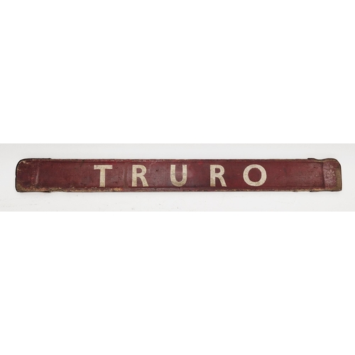 188 - British Rail Railways BR painted double sided wooden carriage board for Falmouth/Truro, 81cm long