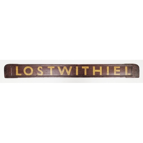 189A - British Rail Railways BR painted double sided wooden carriage board for Lostwithiel/Fowey, 81cm long