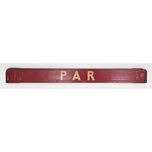 189 - British Rail Railways BR painted double sided wooden carriage board for Newquay/Par, 81cm long