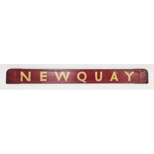 189 - British Rail Railways BR painted double sided wooden carriage board for Newquay/Par, 81cm long