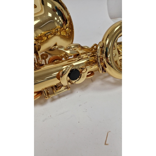 198 - Yamaha baritone or bass saxophone, yellow brass, model number YBS-62, serial number 040512, in hard ... 