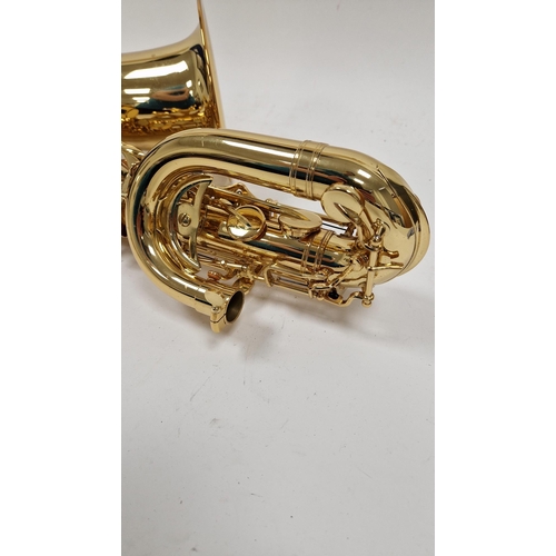 198 - Yamaha baritone or bass saxophone, yellow brass, model number YBS-62, serial number 040512, in hard ... 