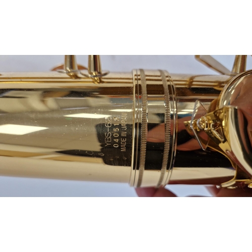 198 - Yamaha baritone or bass saxophone, yellow brass, model number YBS-62, serial number 040512, in hard ... 