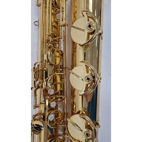 198 - Yamaha baritone or bass saxophone, yellow brass, model number YBS-62, serial number 040512, in hard ... 