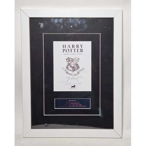 202 - J K Rowling autograph- facsimile page from Harry Potter and the goblet of fire signed ' with best wi... 