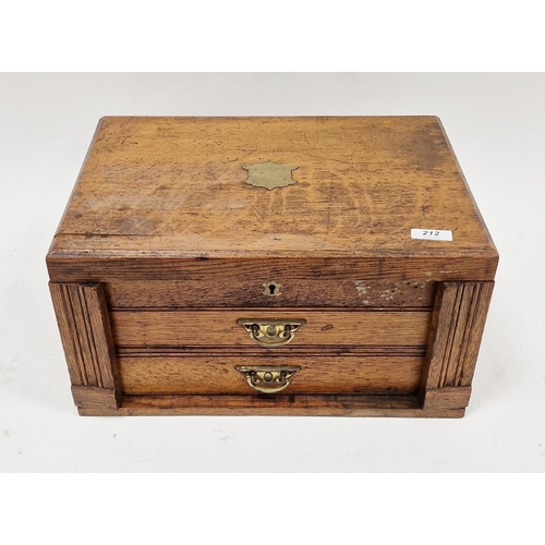 212 - Early 20th century oak canteen comprising two drawer fitted drawers and lidded interior, containing ... 