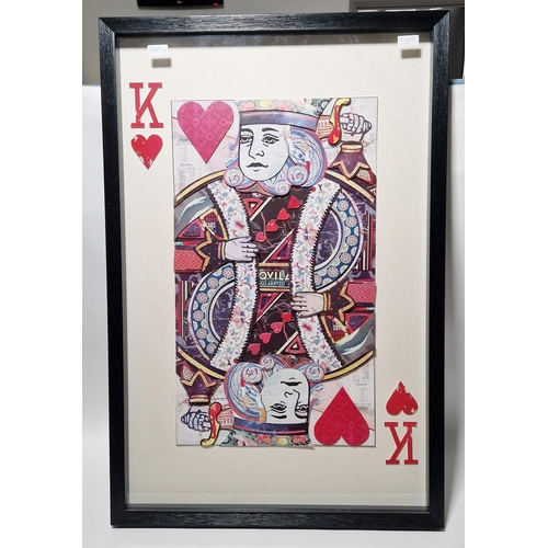 241 - 20th century school decoupage/collage of the King of Hearts, unsigned, framed and glazed, image size... 