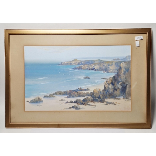 260 - Harold Gordon (19th/20th century)
 Gouache on paper
 'Lusty Glaze, Cornwall', coastal scene, signed ... 