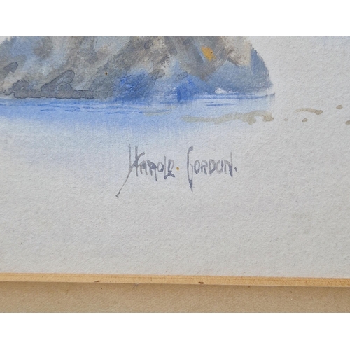 260 - Harold Gordon (19th/20th century)
 Gouache on paper
 'Lusty Glaze, Cornwall', coastal scene, signed ... 