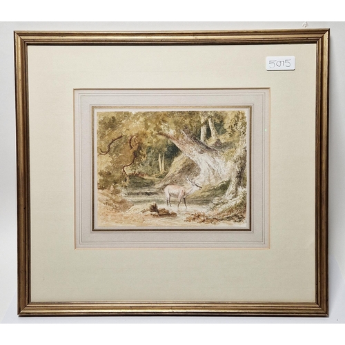 261 - Attributed to Robert Hills (1769-1844)
 Pencil and watercolour
 A stag at a forest pool, unsigned, f... 