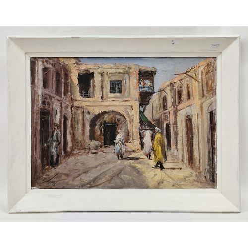 272 - Anoush Rahnarvardkar (Iranian, 1924-1983)
 Oil on canvas
 Middle Eastern street scene with figures, ... 