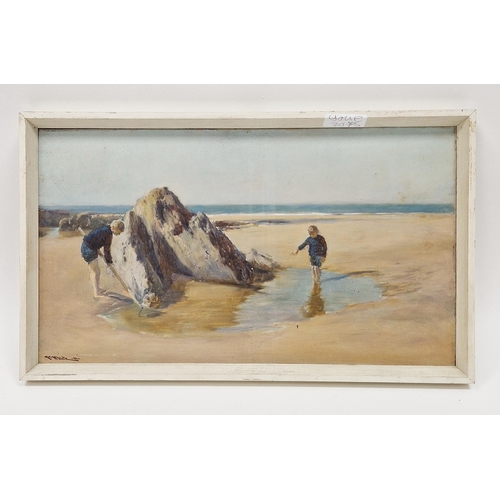 276 - John White RBA RI (Scottish, 1851-1933)
 Oil on panel
 Children playing in rock pool, signed lower l... 