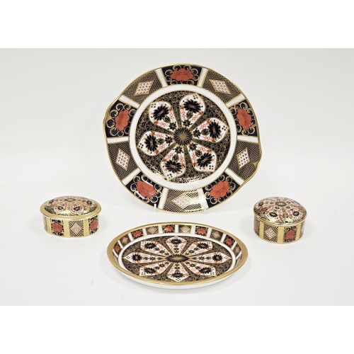 30A - Collection of four items of Royal Crown Derby Imari pattern porcelain, including an oval plate patte... 