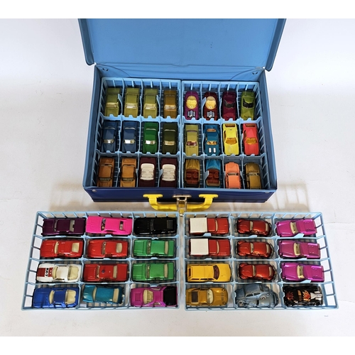 444 - Matchbox carry case containing 49 loose diecast Matchbox Lesney products cars including 3 x no.31 Li... 