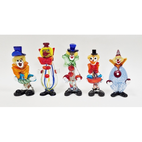 47 - Five Murano glass figures of clowns, including two playing an accordion, one with a ball, approx. 26... 