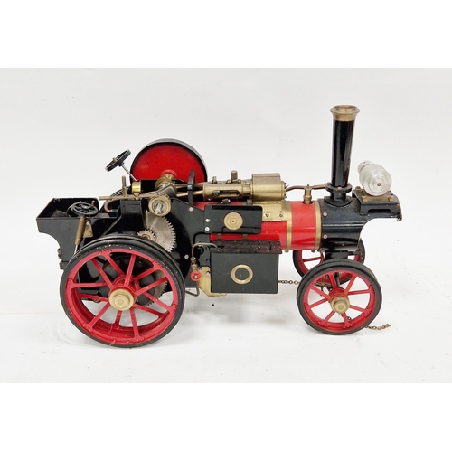 638 - Scratch-built live steam scale model of a traction engine, red and black with a red and white wooden... 