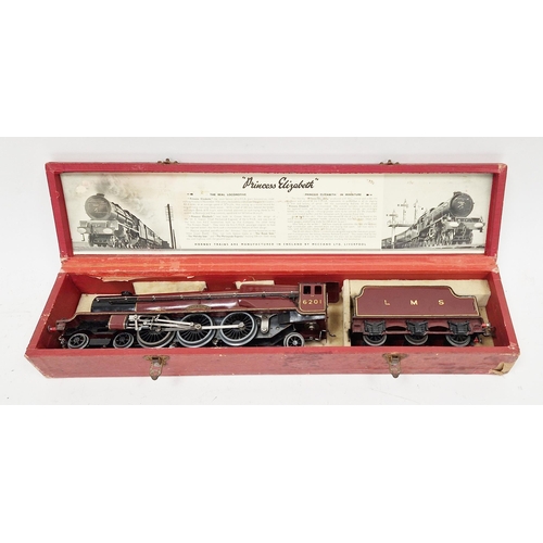 713 - Boxed Hornby 0 gauge 'Princess Elizabeth' 4-6-2 locomotive no. 6201 with LMS tender, maroon livery, ... 