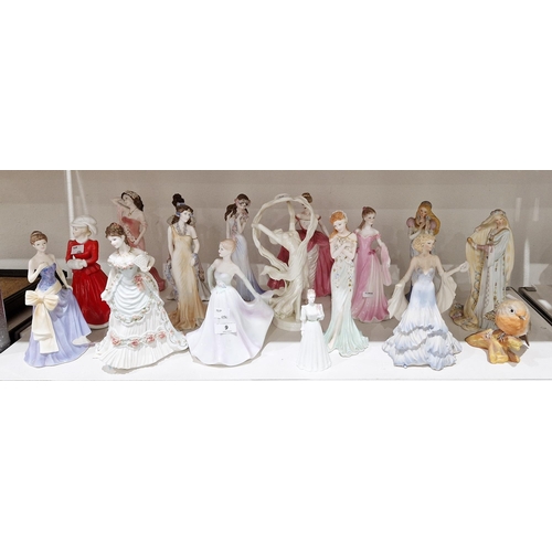 9 - Group of Coalport, Royal Worcester, Brooks & Bentley and other bone china figures of ladies, 20th ce... 