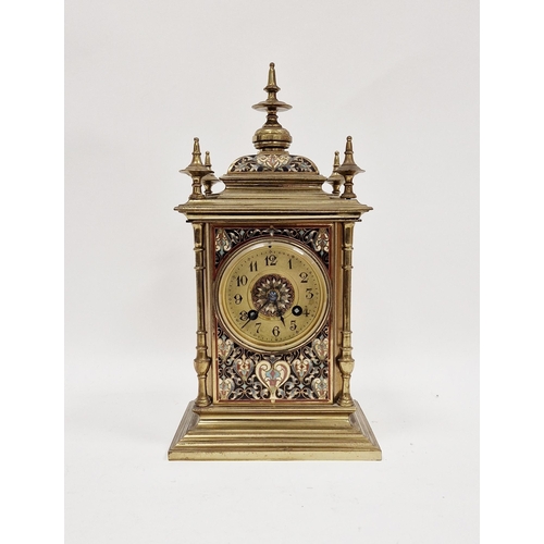 1001 - 19th century French brass and cloisonne enamel 8 -day mantel clock, the pillared step case surmounte... 