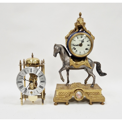 1002 - 20th century French style 8-day mantel clock, the metal case in the form of a horse surmounted by a ... 