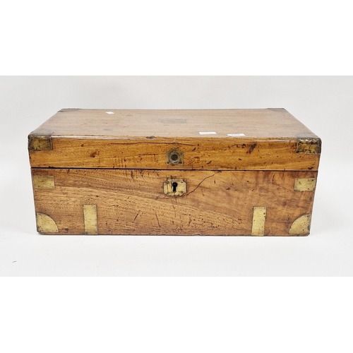 1006 - 19th century camphor wood and brass bound travelling campaign box, the hinged lid opening to an empt... 